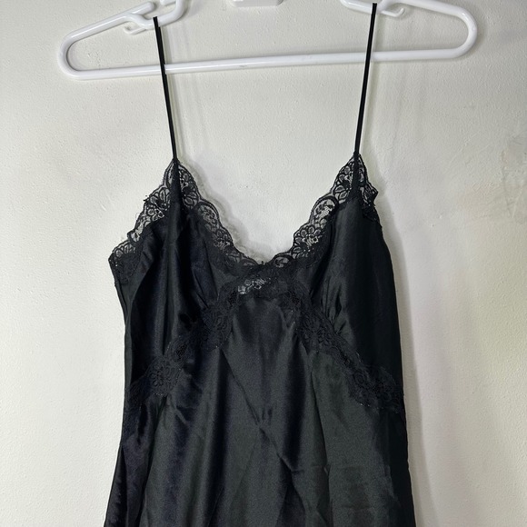 Vintage Chanteause Slip Dress Lingerie Women's Medium Black Lace Side Slit Gown - Picture 3 of 7
